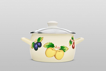 Кастрюля глубокая эмалированная со стеклянной крышкой, 2.2 л