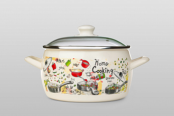 Кастрюля глубокая эмалированная со стеклянной крышкой, 5.7 л