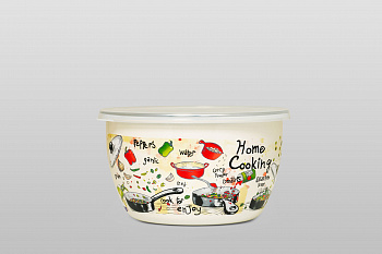 Миска эмалированная без ручек с пластиковой крышкой, 2.4 л