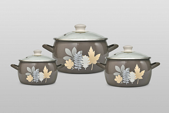 Набор посуды 6/1: кастрюли глубокие эмалированные со стеклянными крышками: 2.4 л, 3.3 л, 5.7 л