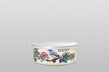 Миска эмалированная без ручек с пластиковой крышкой, 1.3 л