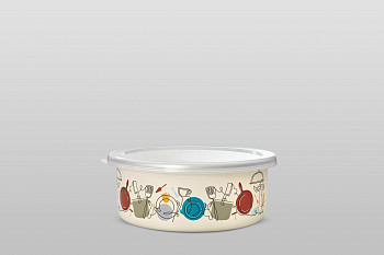 Миска эмалированная без ручек с пластиковой крышкой, 1.3 л