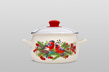 Кастрюля глубокая эмалированная со стеклянной крышкой, 2.2 л