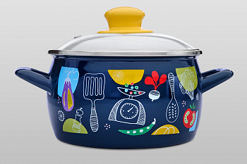 Кастрюля глубокая эмалированная со стеклянной крышкой, 7.5 л