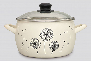 Кастрюля глубокая эмалированная со стеклянной крышкой, 7.9л