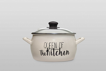 Кастрюля глубокая эмалированная со стеклянной крышкой, 2.2 л