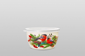 Миска эмалированная без ручек с пластиковой крышкой, 1.7 л