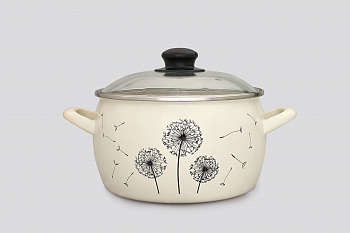 Кастрюля глубокая эмалированная со стеклянной крышкой, 4 л