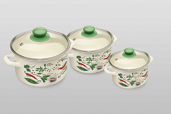 Набор посуды 6/1: кастрюли эмалированные со стеклянными крышками 2 л, 3 л, 5 л