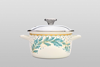 Кастрюля глубокая эмалированная со стеклянной крышкой, 2.5 л