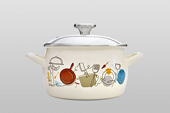 Кастрюля глубокая эмалированная со стеклянной крышкой, 5.4 л