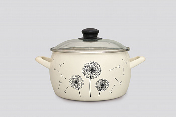 Кастрюля глубокая эмалированная со стеклянной крышкой, 3.3 л