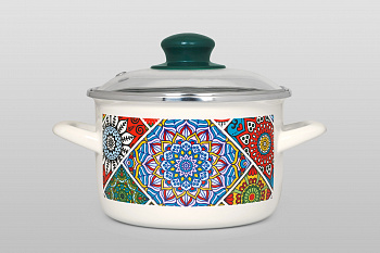 Кастрюля глубокая эмалированная со стеклянной крышкой, 24 см, 6.75 л