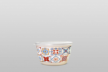 Миска эмалированная без ручек с пластиковой крышкой, 1.1 л