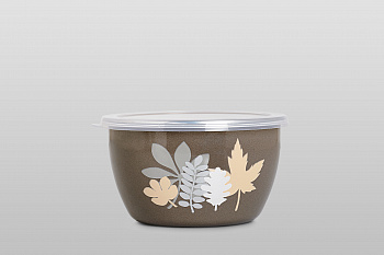 Миска эмалированная без ручек с пластиковой крышкой, 2.4 л