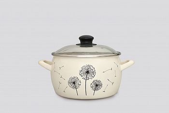 Кастрюля глубокая эмалированная со стеклянной крышкой, 2.4 л