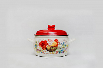 Кастрюля глубокая эмалированная с металлической крышкой, 3 л