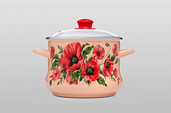 Кастрюля глубокая эмалированная со стеклянной крышкой, 5л