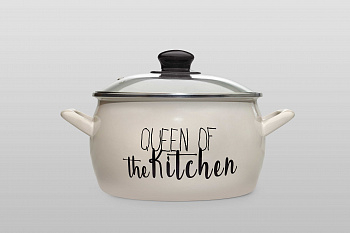 Кастрюля глубокая эмалированная со стеклянной крышкой, 3.1 л