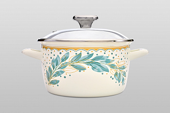 Кастрюля глубокая эмалированная со стеклянной крышкой, 4.5 л