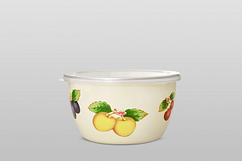 Миска эмалированная без ручек с пластиковой крышкой, 2.4 л