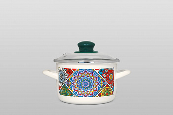 Кастрюля глубокая эмалированная со стеклянной крышкой, 16 см, 2 л