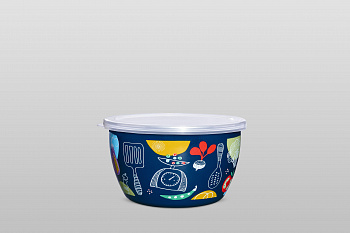 Миска эмалированная без ручек с пластиковой крышкой, 1.7 л