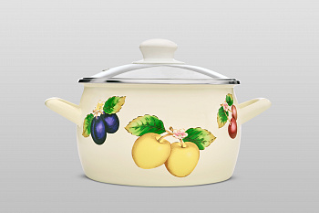 Кастрюля глубокая эмалированная со стеклянной крышкой, 5.4 л