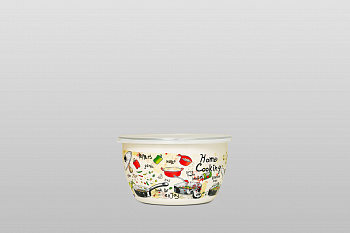 Миска эмалированная без ручек с пластиковой крышкой, 1.1 л