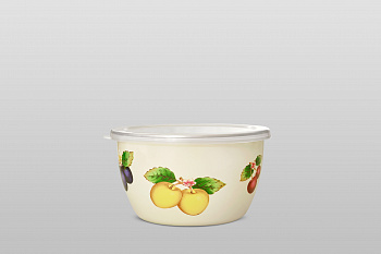 Миска эмалированная без ручек с пластиковой крышкой, 1.7 л