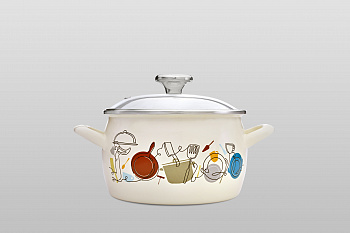 Кастрюля глубокая эмалированная со стеклянной крышкой, 2.2 л