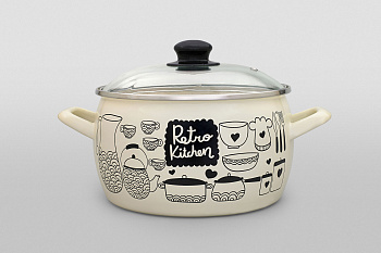 Кастрюля глубокая эмалированная со стеклянной крышкой, 5.7 л