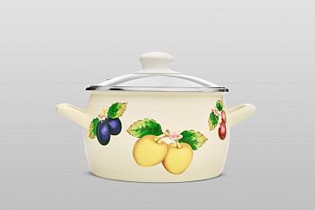 Кастрюля глубокая эмалированная со стеклянной крышкой, 3.1 л